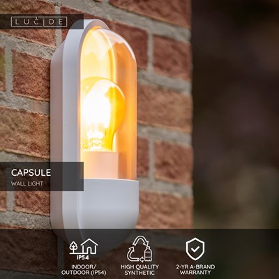 Lucide CAPSULE - Wall light Indoor/Outdoor - 1xE27 - IP54 - White
